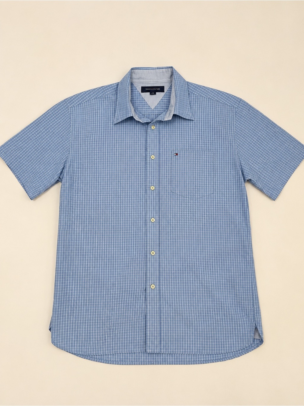 Tommy Hilfiger Light Blue Mini-Check Short-Sleeve Button-Down Shirt